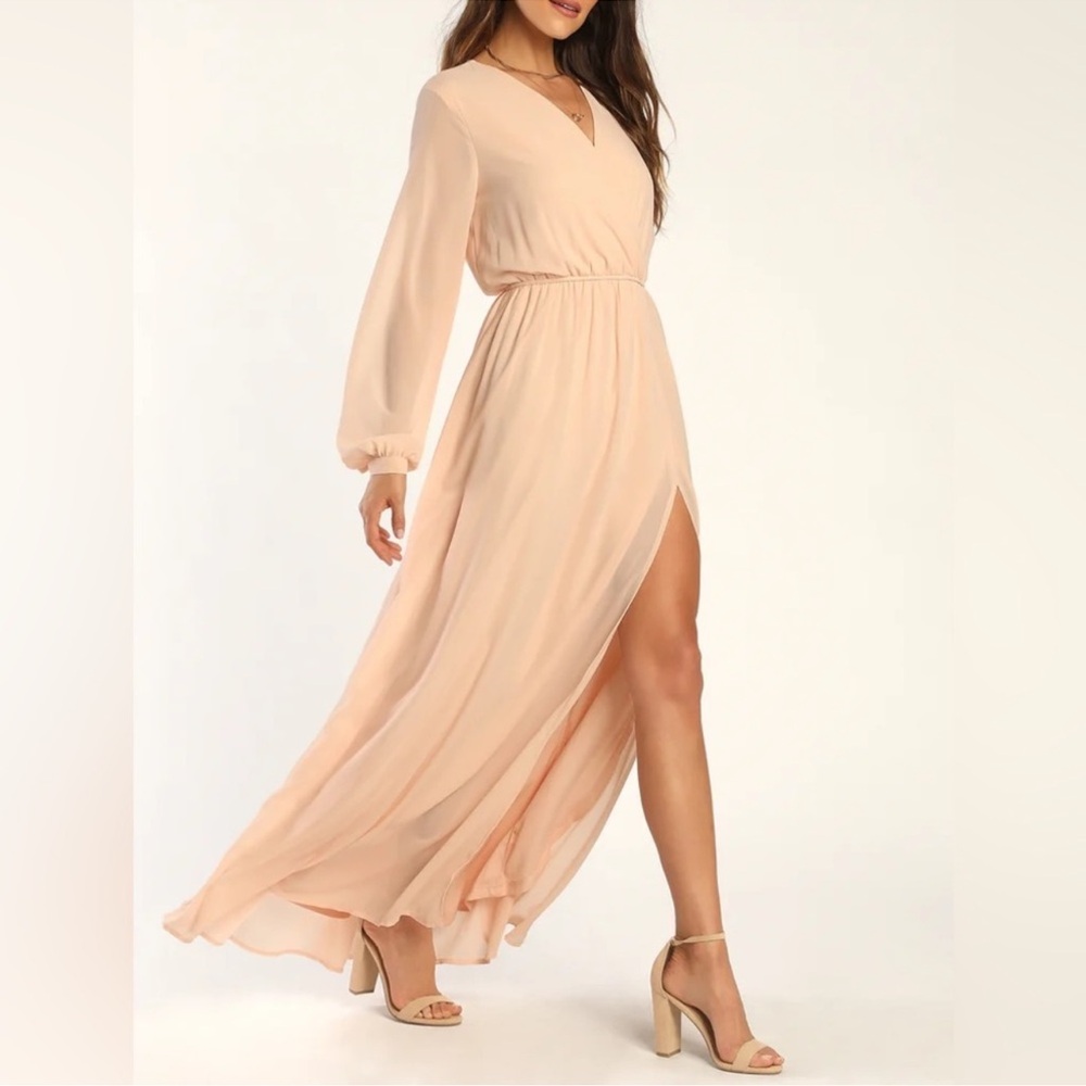 🆕 LULUS Wondrous Water Lilies Blush Pink Maxi Dress Women XS